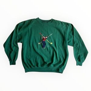 Green Embroidered Golfer Crewneck Sweatshirt
